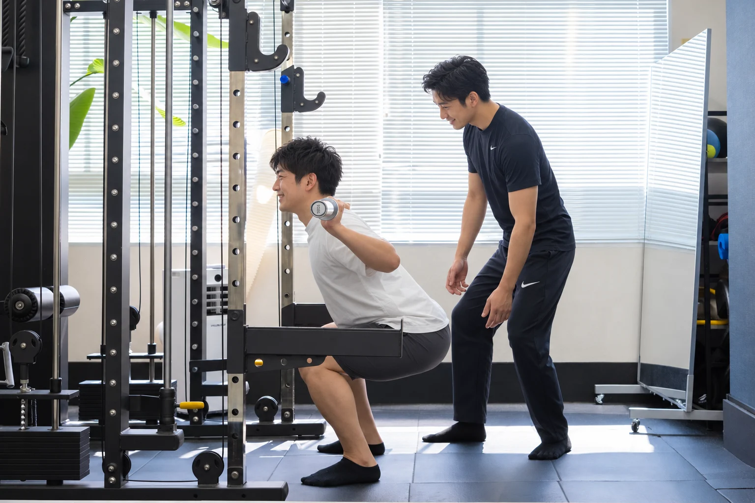 RICHEのジムでトレーナーとスクワットに取り組むイメージ
